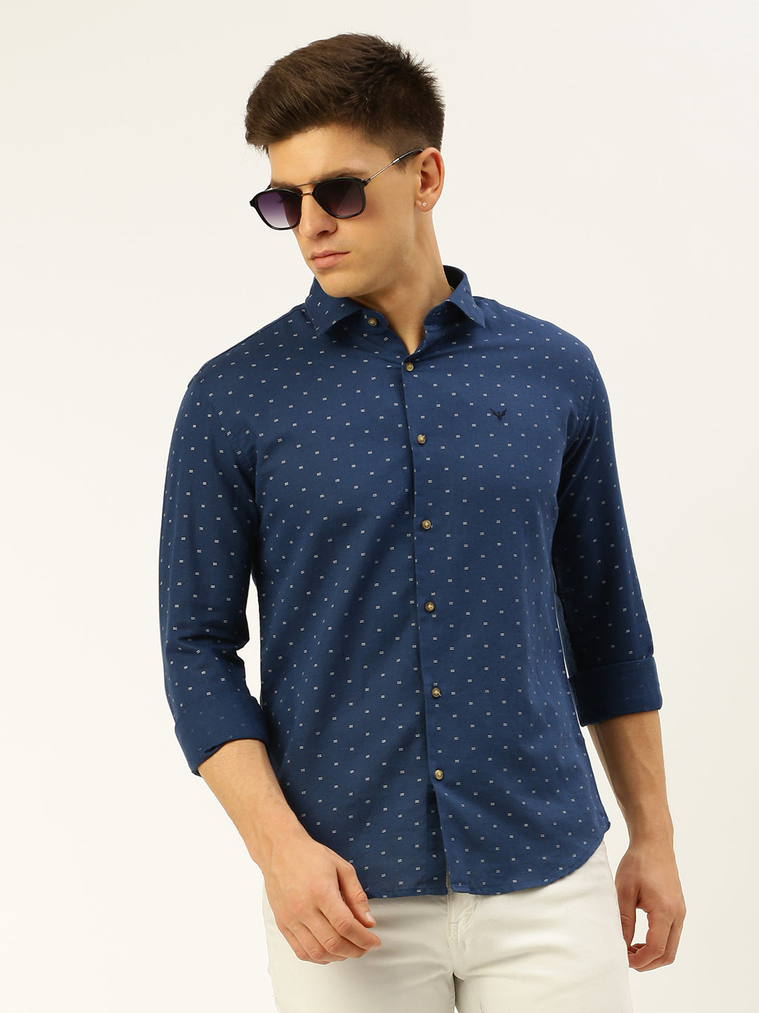 Men Navy Printed Casual Shirt