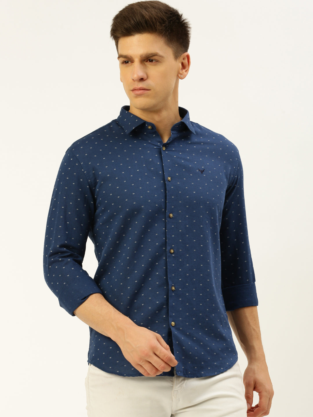 Men Navy Printed Casual Shirt