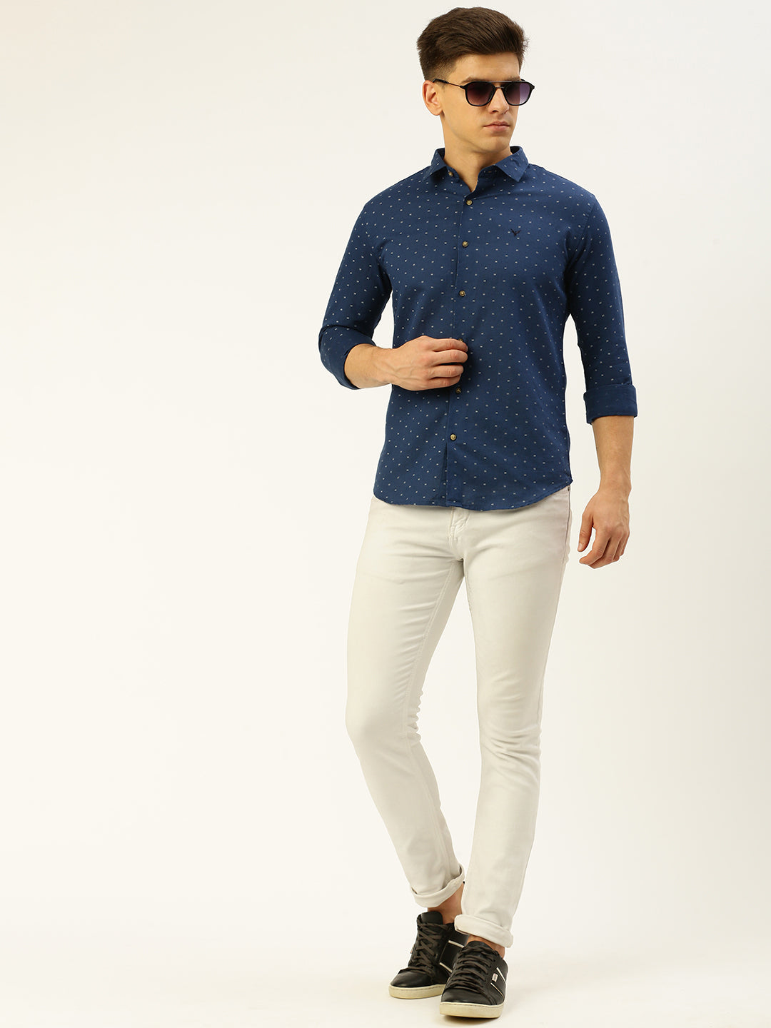 Men Navy Printed Casual Shirt