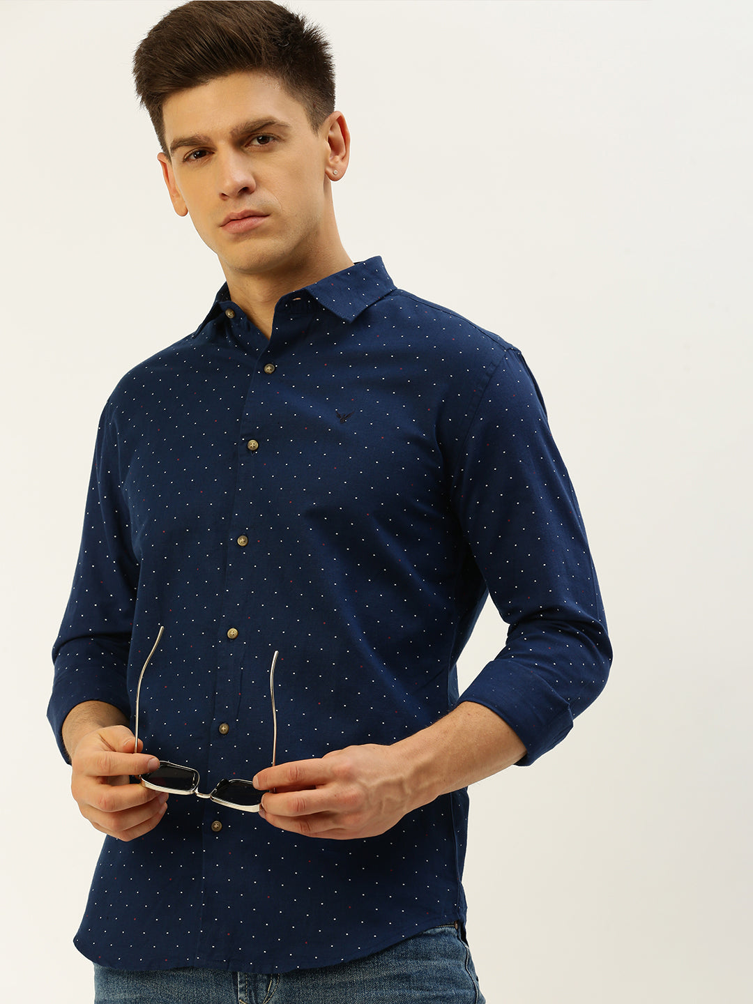 Men Navy Printed Casual Shirt