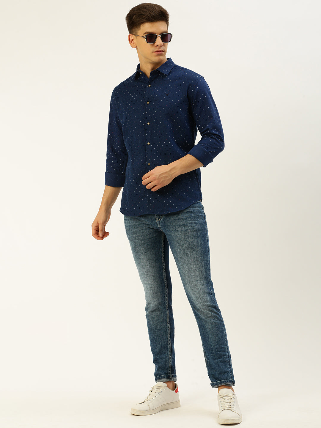 Men Navy Printed Casual Shirt