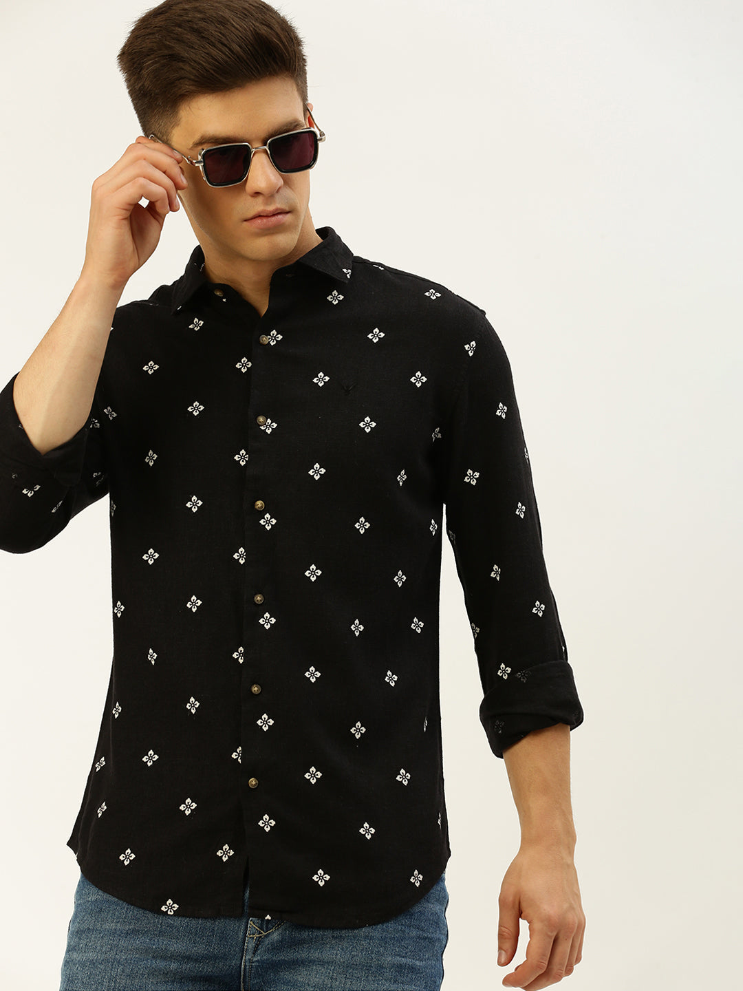 Men Black Printed Casual Shirt