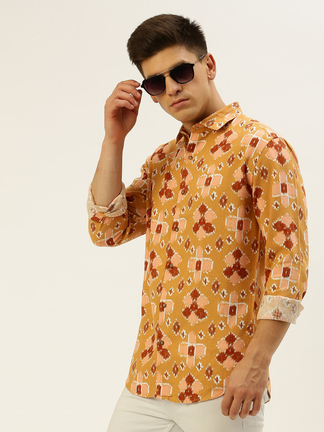 Men Yellow Printed Casual Shirt