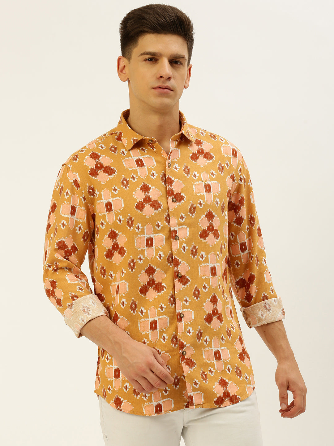 Men Yellow Printed Casual Shirt