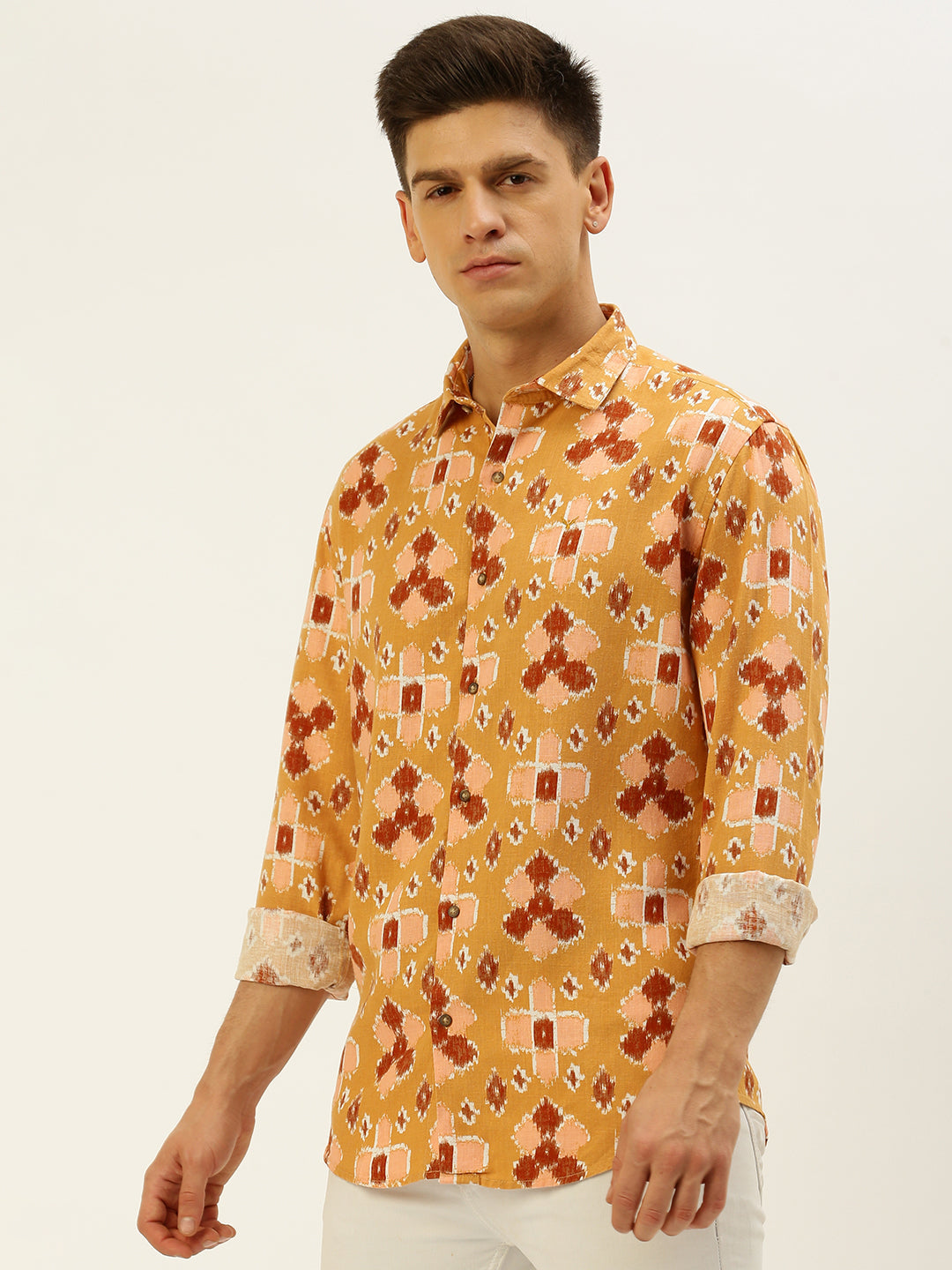 Men Yellow Printed Casual Shirt