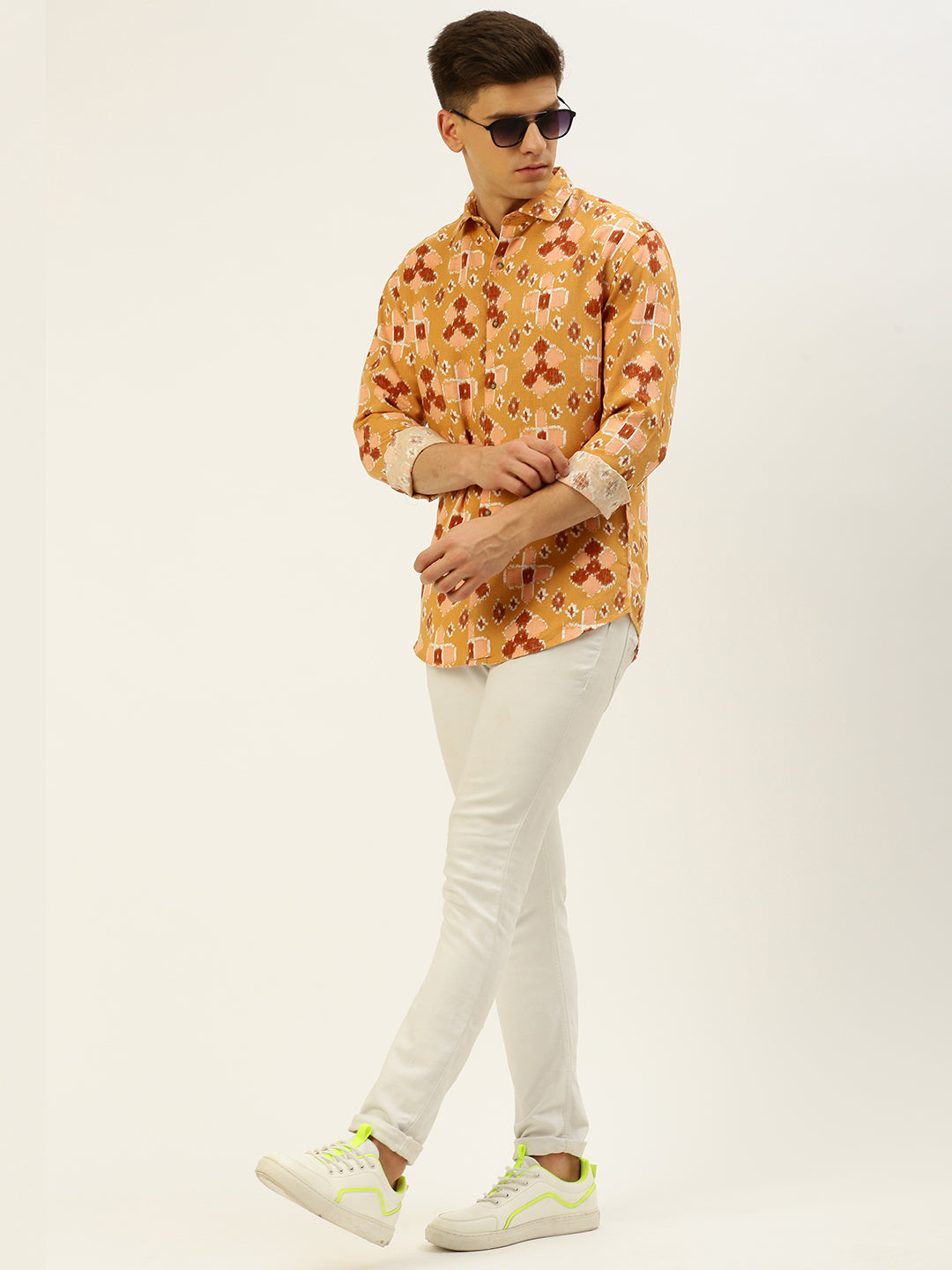 Men Yellow Printed Casual Shirt