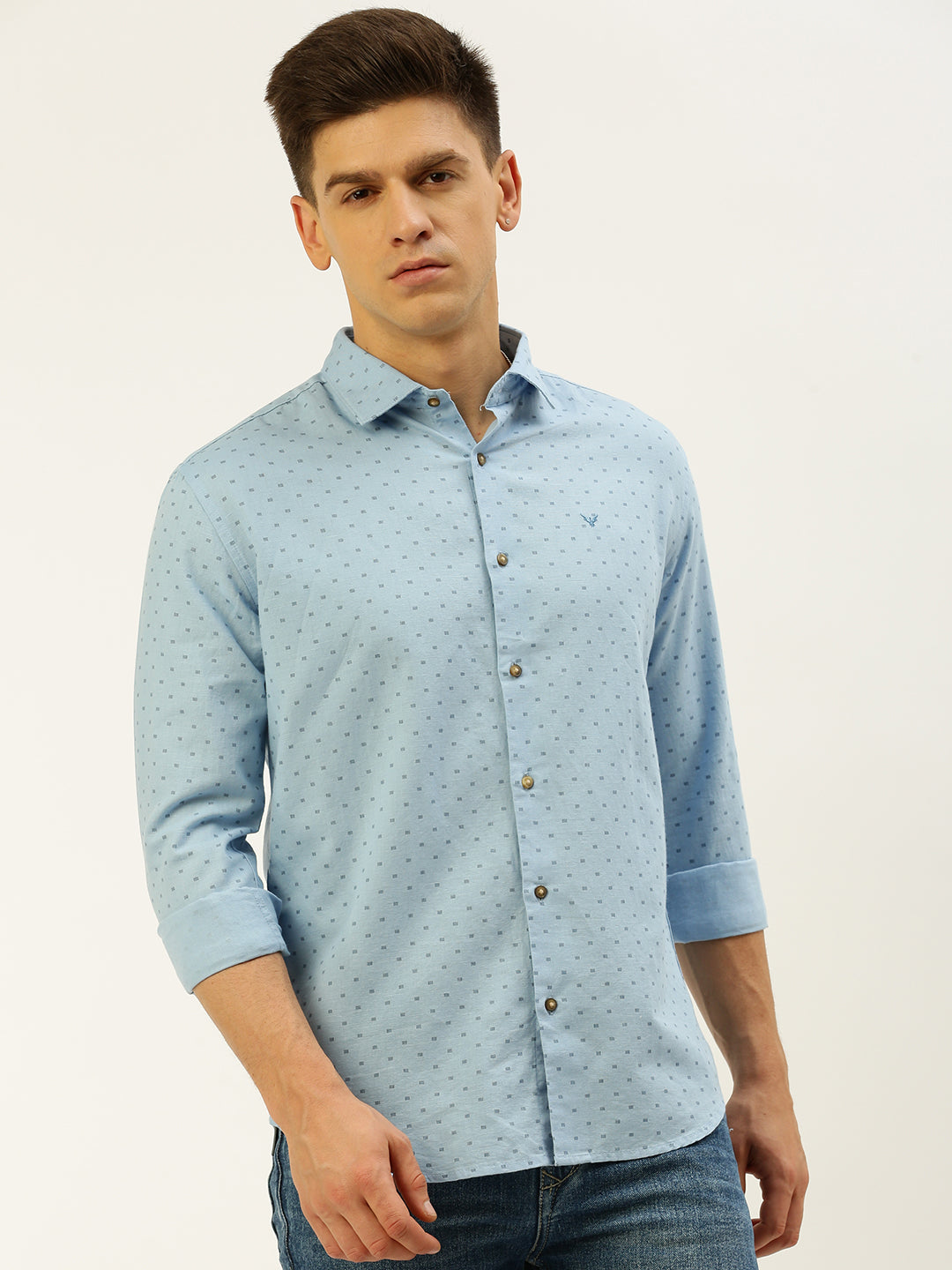 Men Blue Printed Casual Shirt