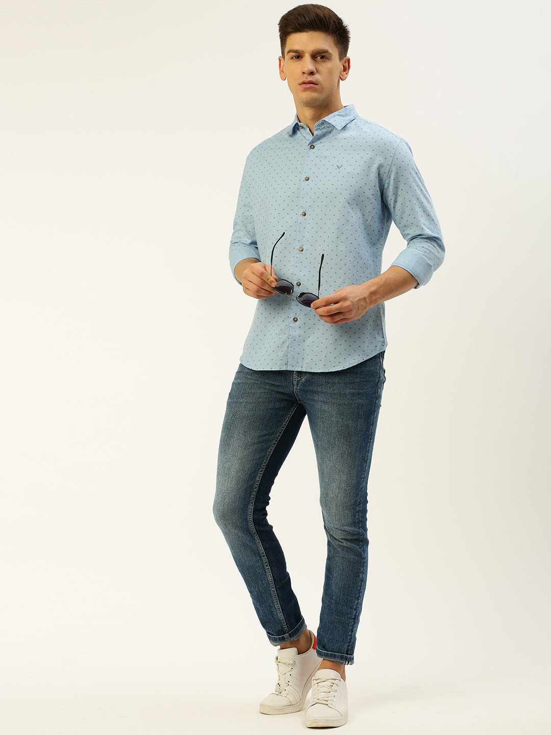 Men Blue Printed Casual Shirt