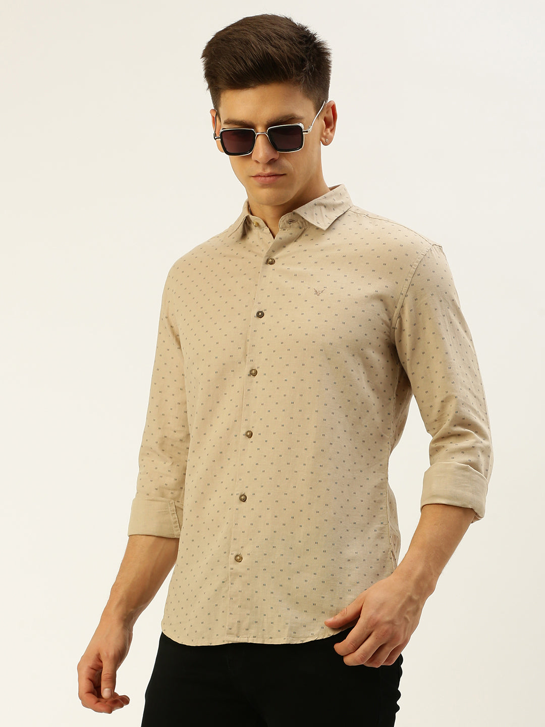 Men Beige Printed Casual Shirt