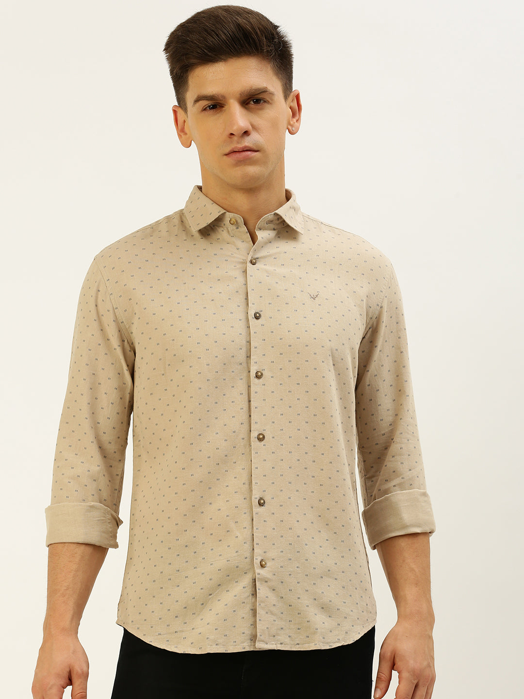 Men Beige Printed Casual Shirt