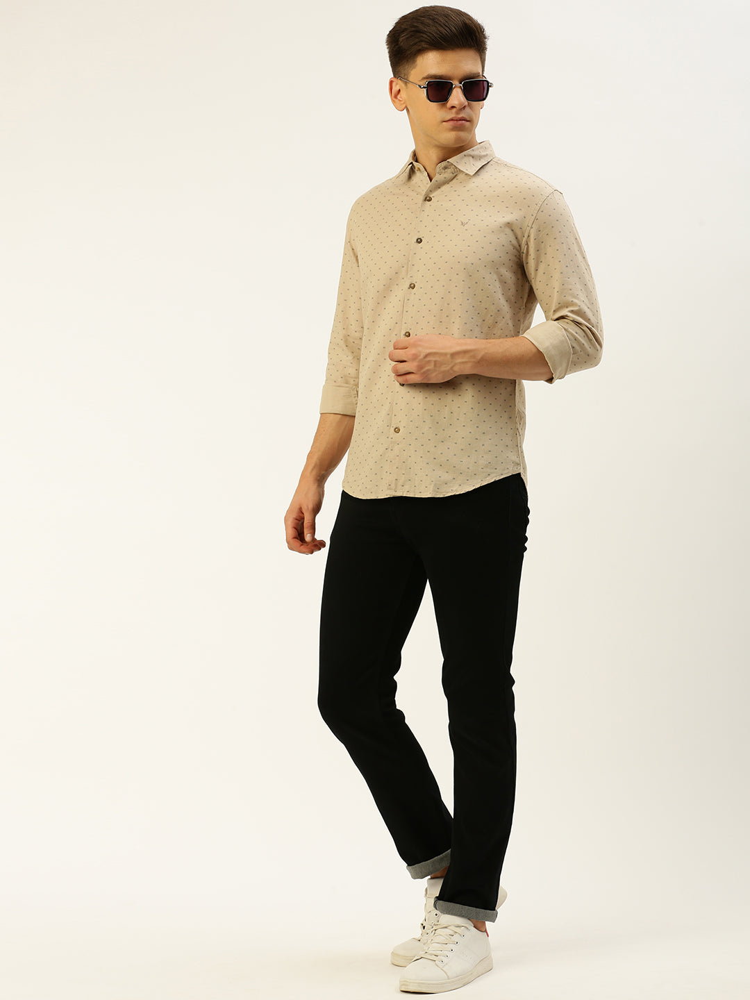 Men Beige Printed Casual Shirt