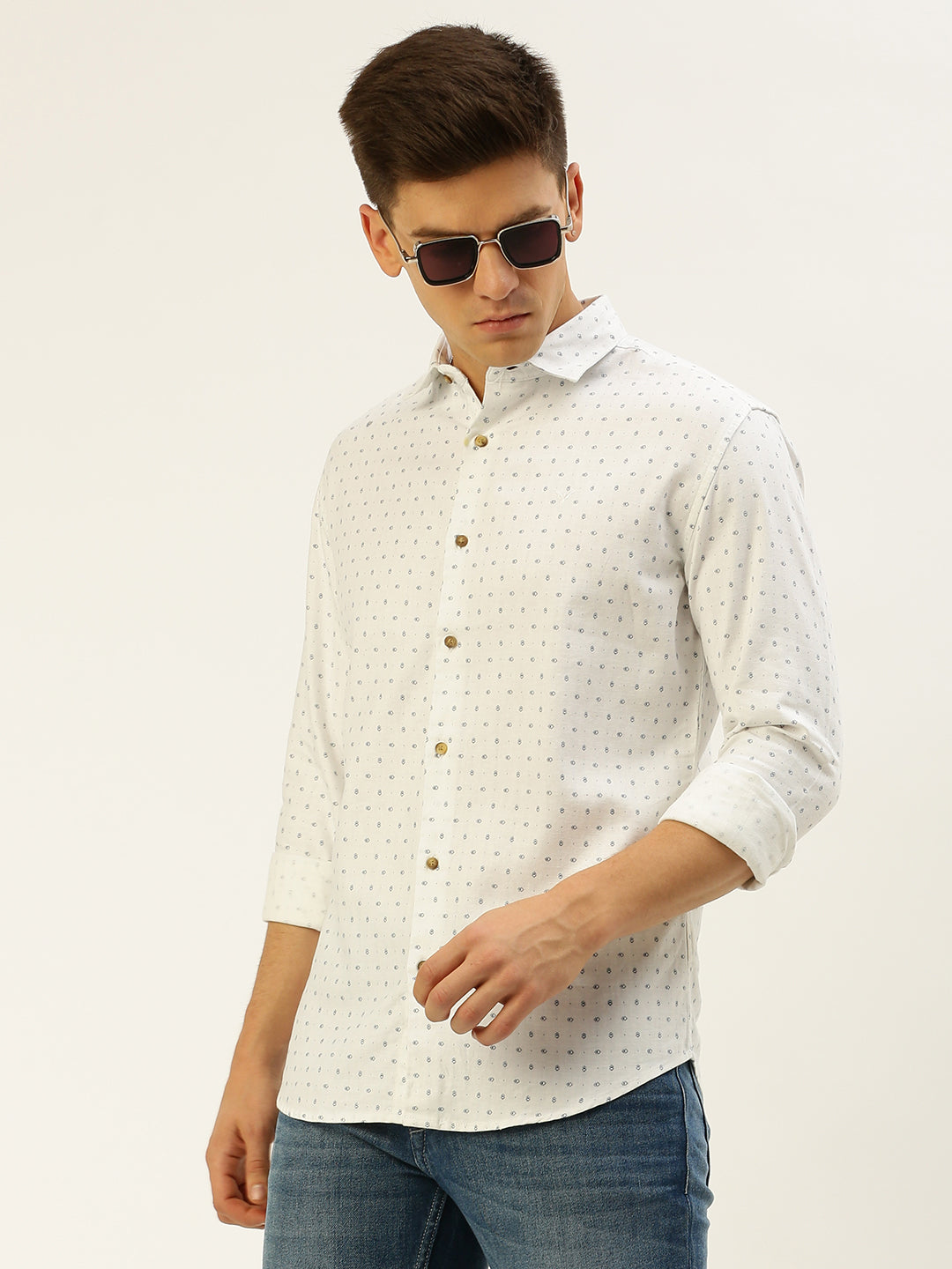 Men White Printed Casual Shirt