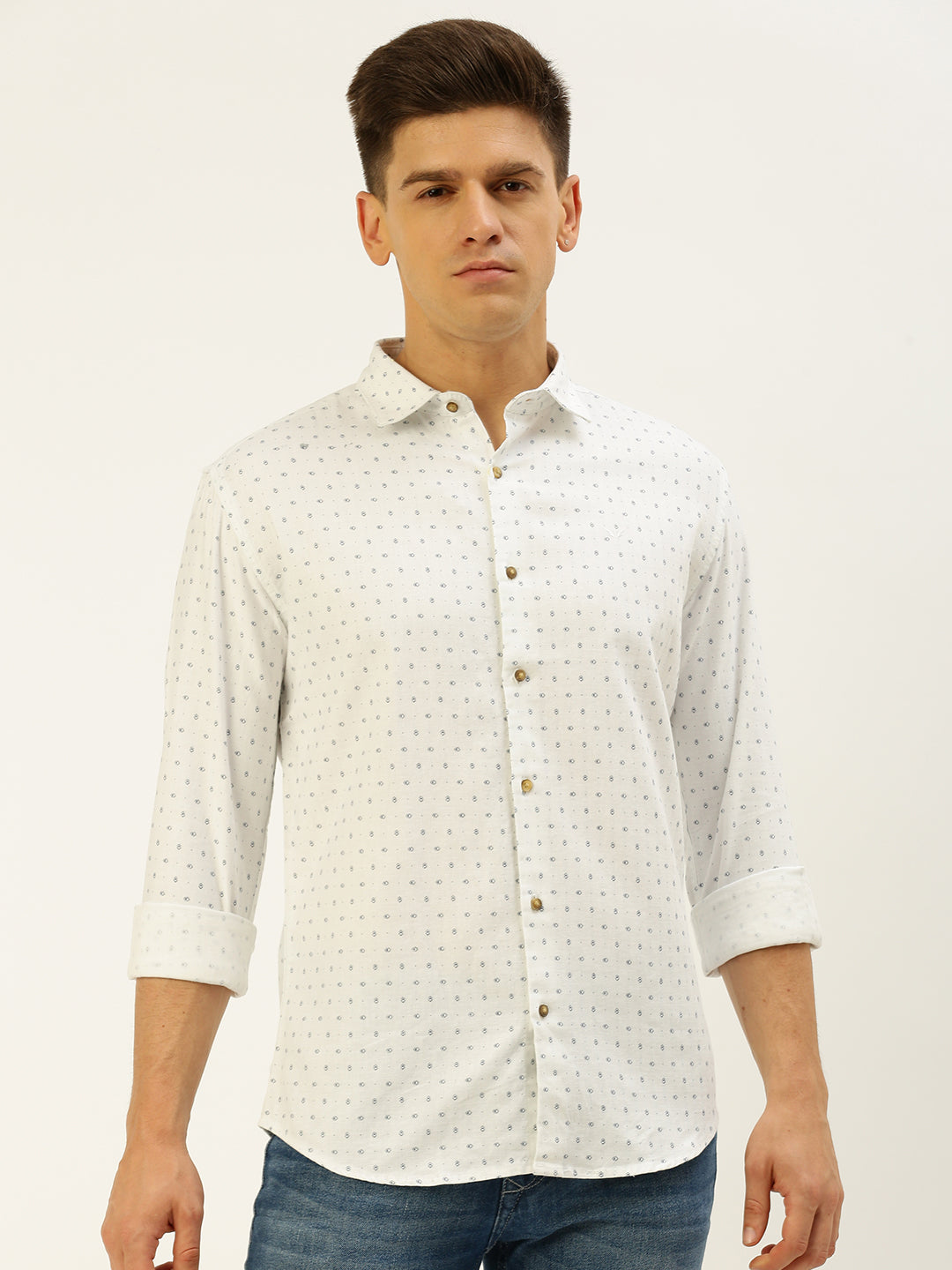 Men White Printed Casual Shirt