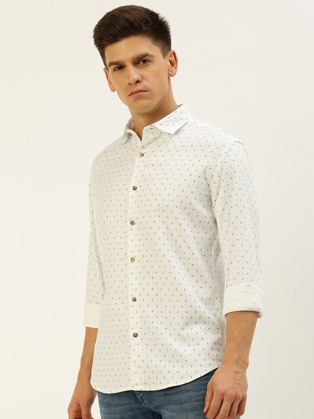 Men White Printed Casual Shirt