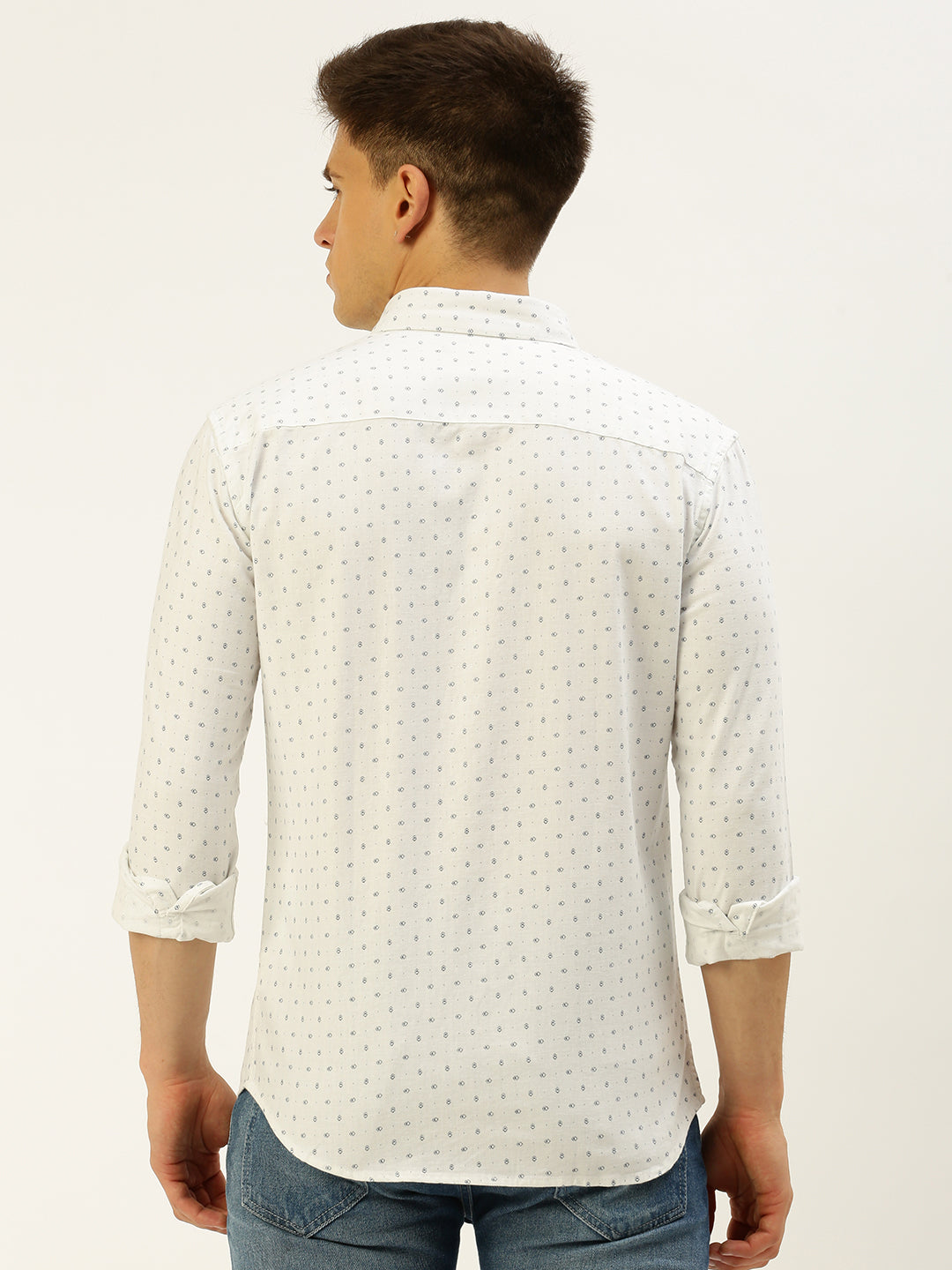 Men White Printed Casual Shirt