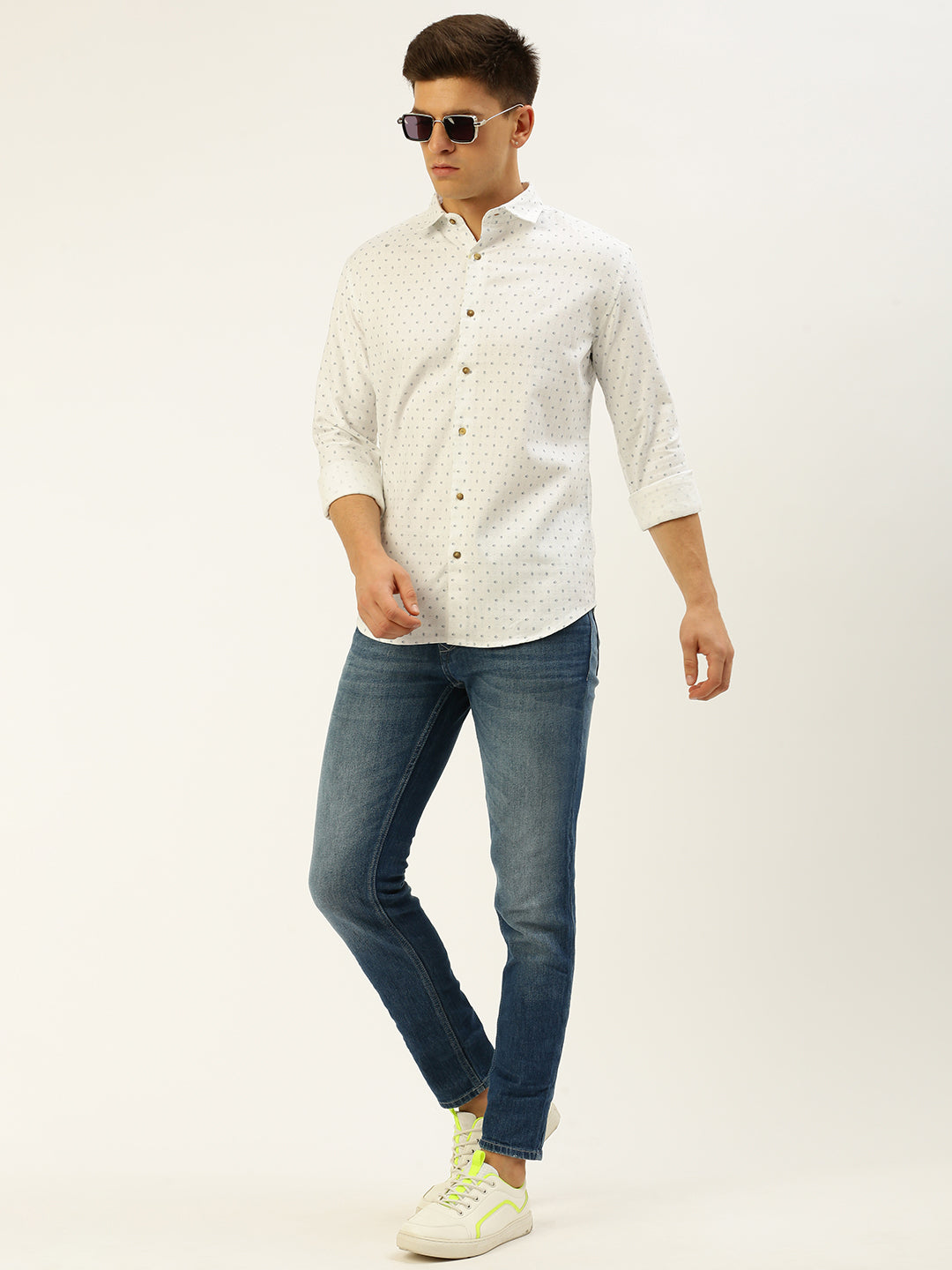 Men White Printed Casual Shirt