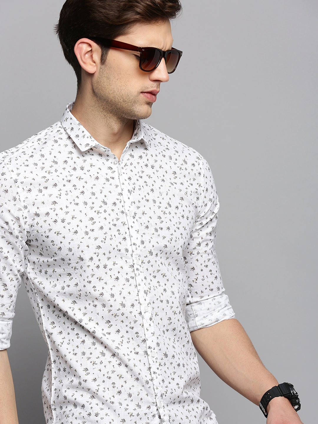 Men White Printed Casual Shirt