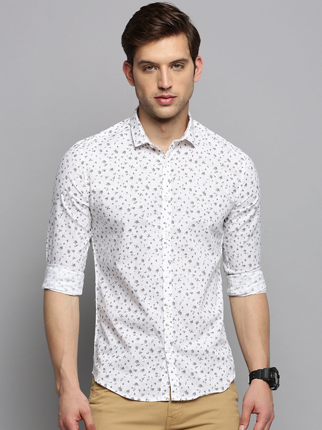 Men White Printed Casual Shirt