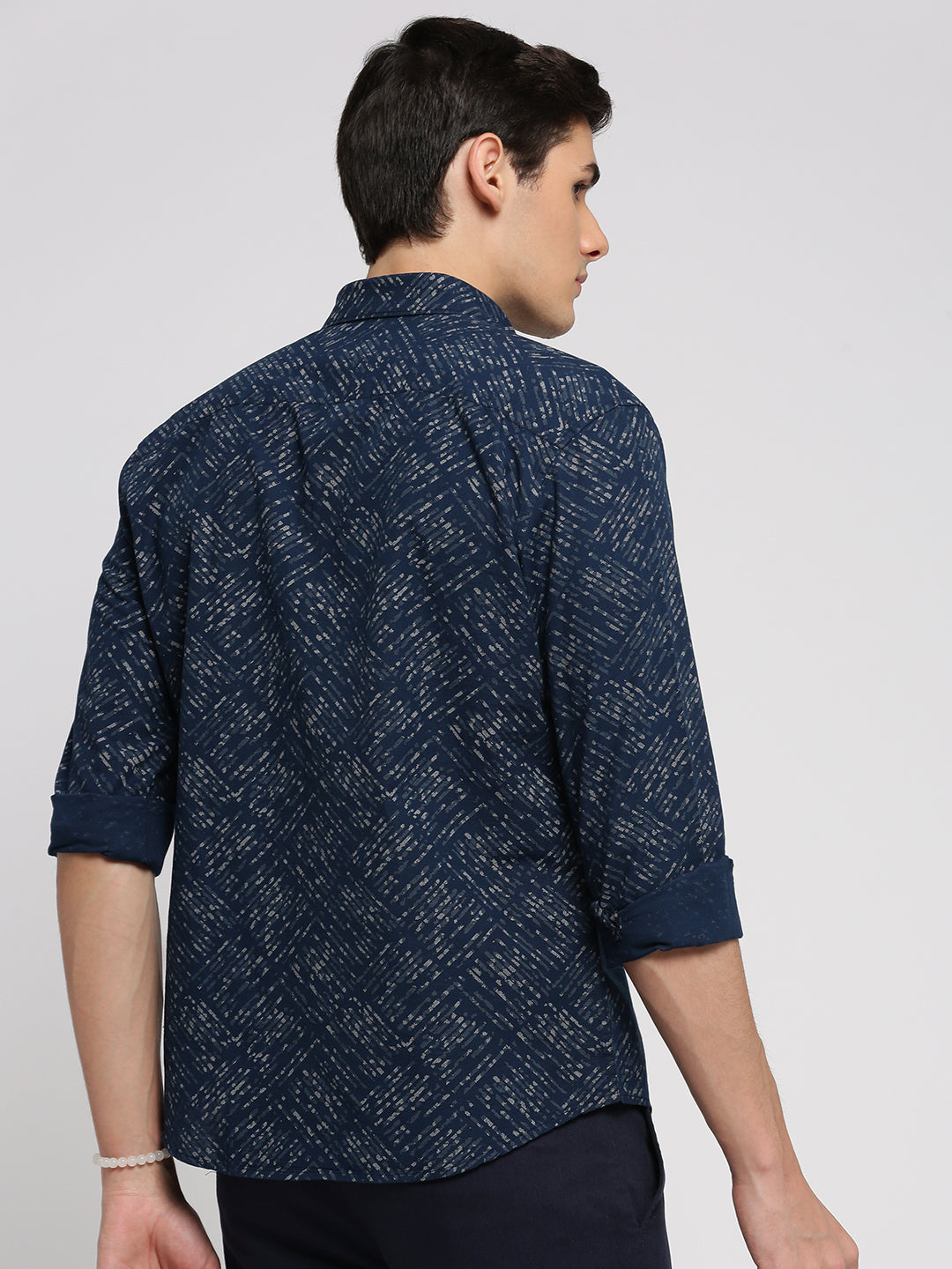 Men Navy Blue Spread Collar Geometric Shirt