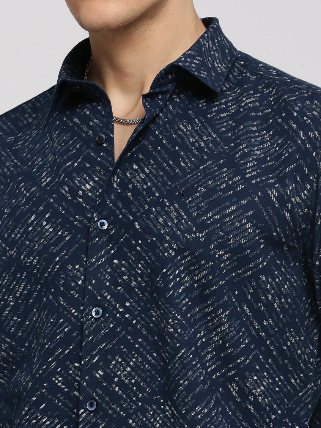 Men Navy Blue Spread Collar Geometric Shirt