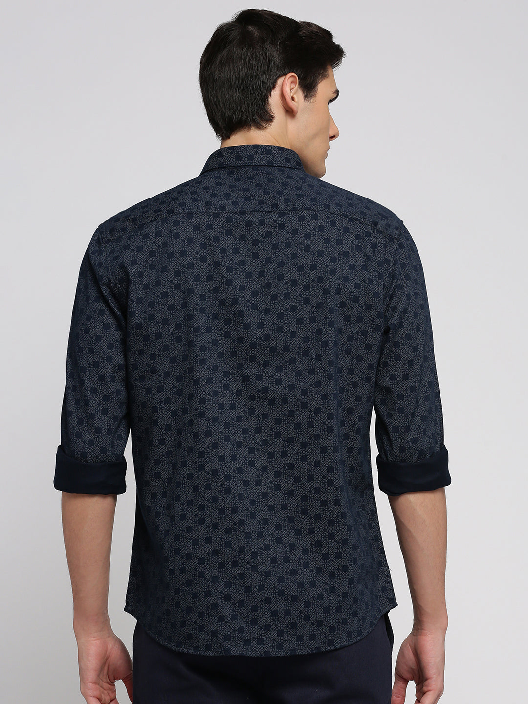 Men Navy Blue Spread Collar Geometric Shirt