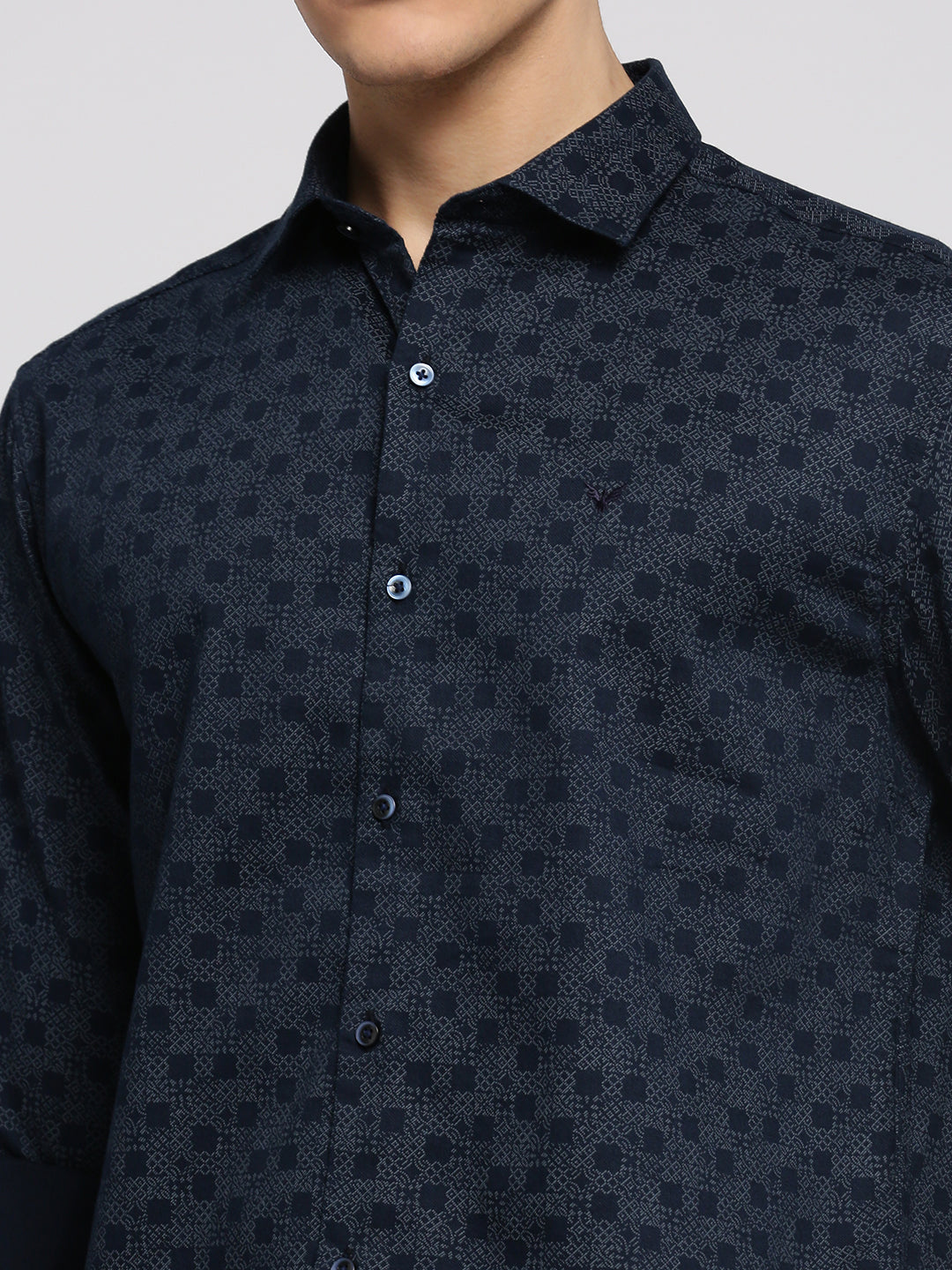 Men Navy Blue Spread Collar Geometric Shirt