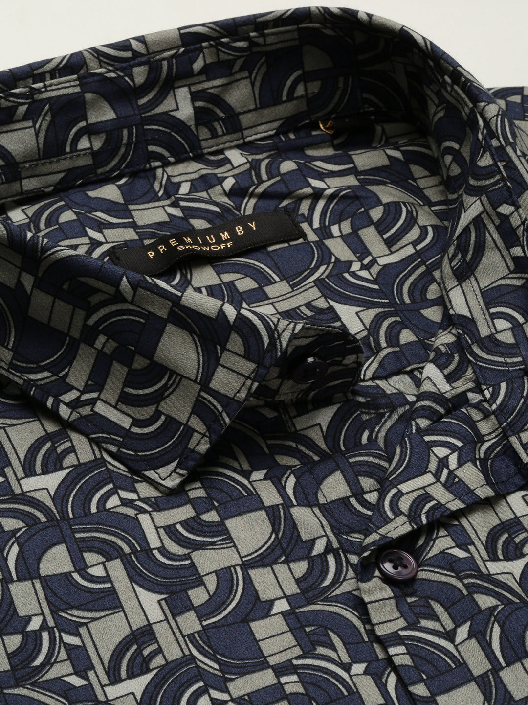 Men Navy Blue Spread Collar Geometric Shirt