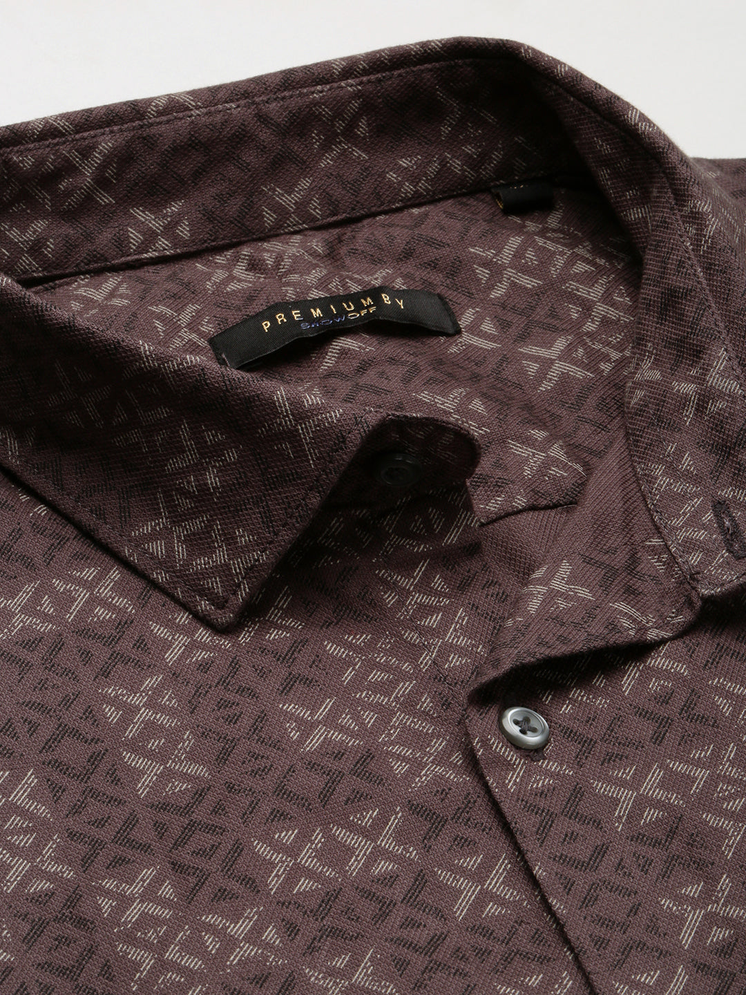 Men Brown Spread Collar Geometric Shirt