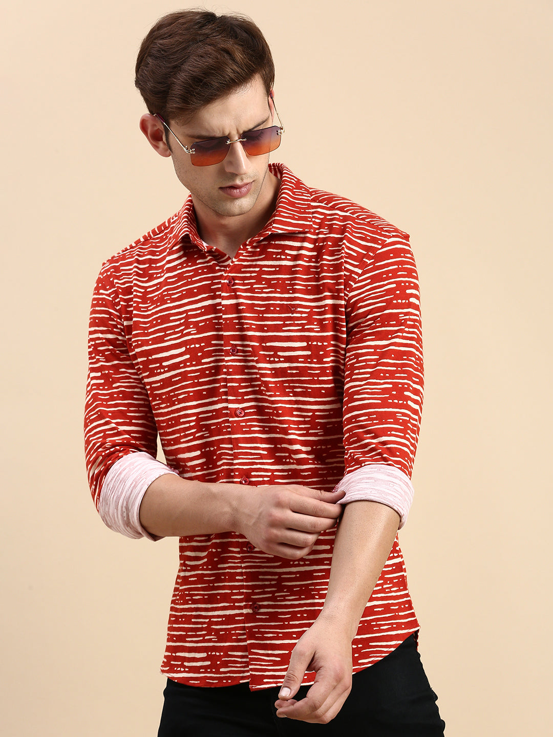 Men Rust Printed Casual Shirt