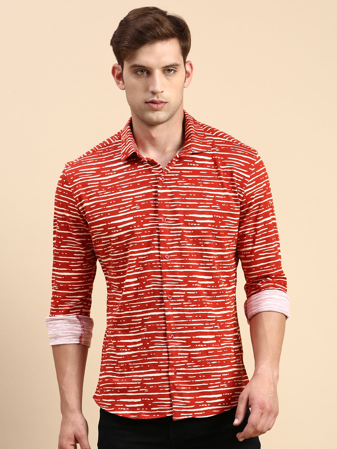 Men Rust Printed Casual Shirt