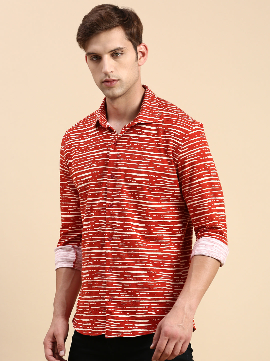 Men Rust Printed Casual Shirt