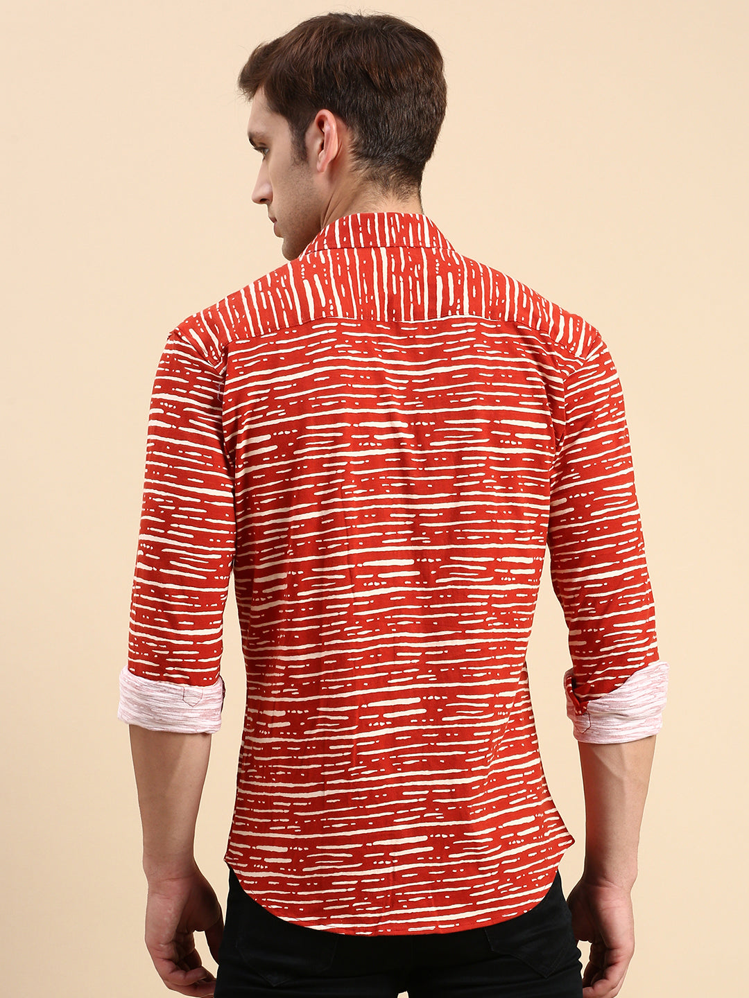 Men Rust Printed Casual Shirt