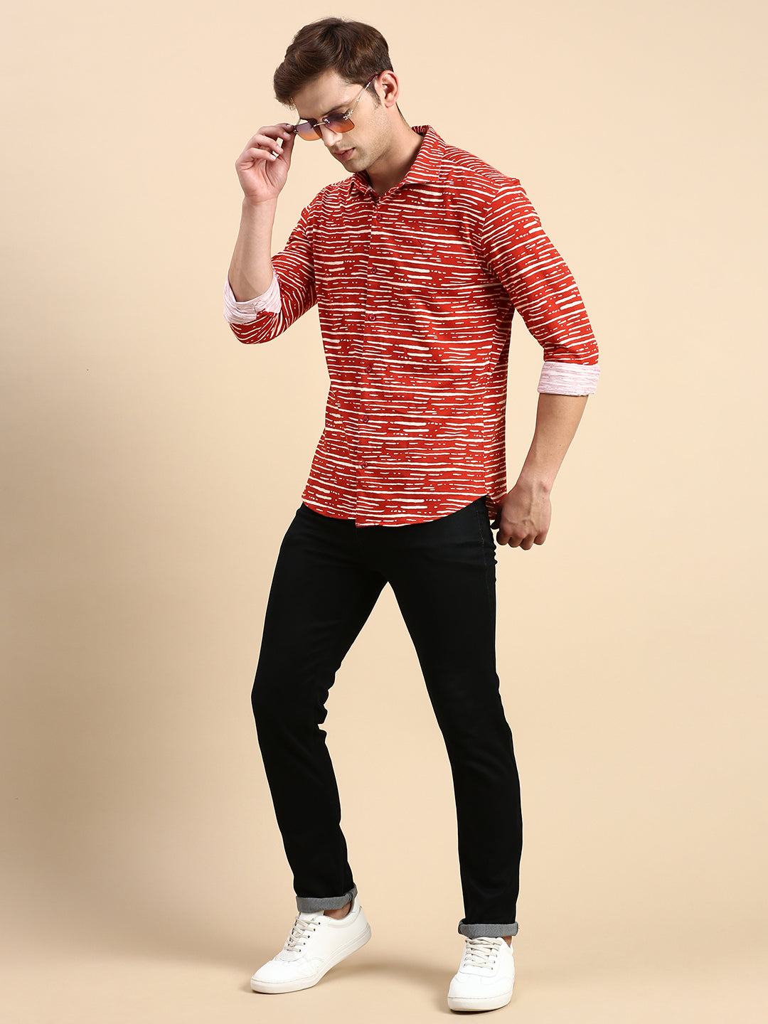 Men Rust Printed Casual Shirt