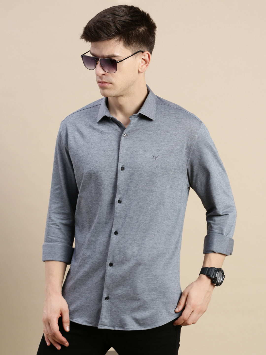 Men Grey Solid Casual Shirt