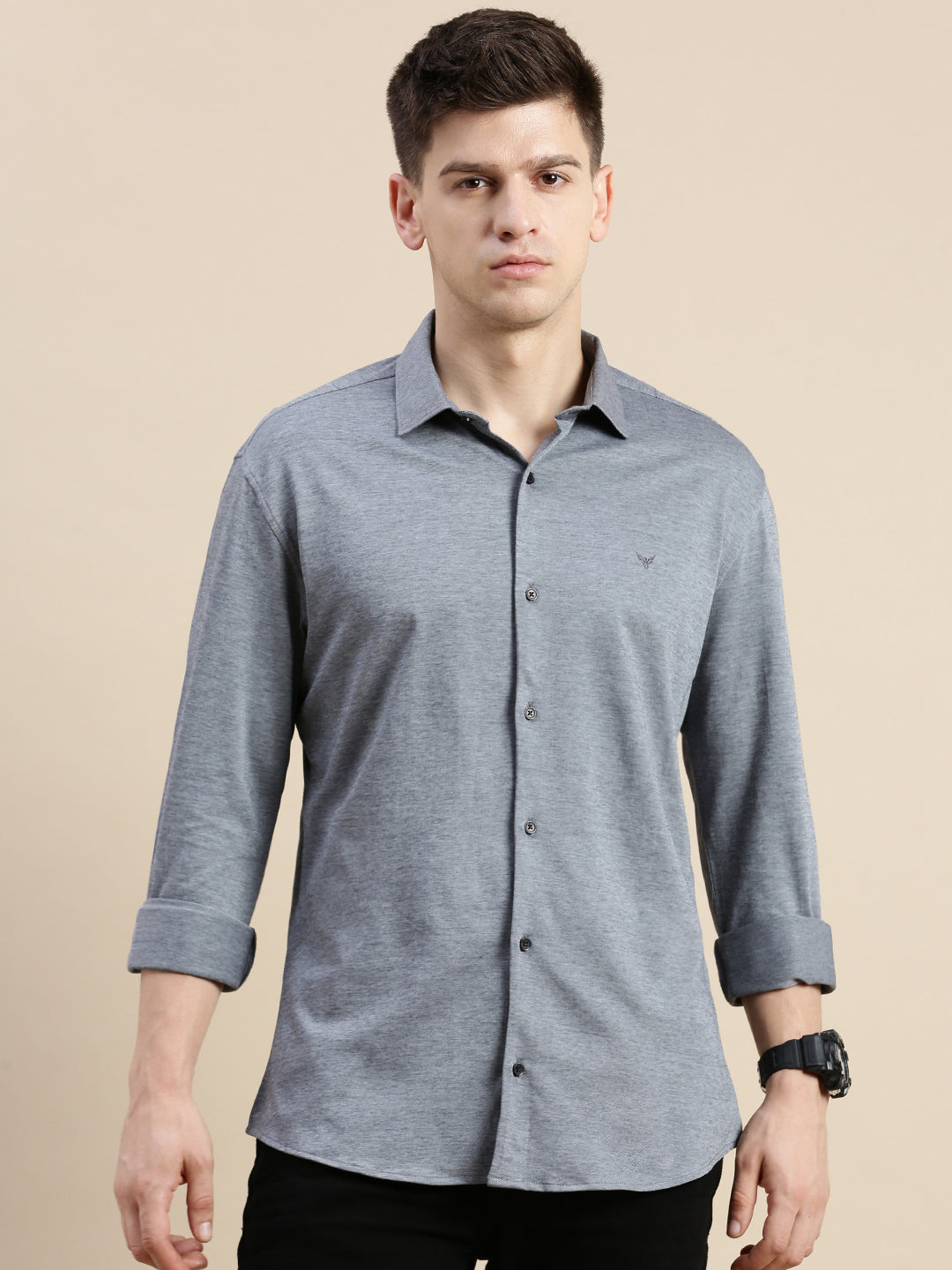 Men Grey Solid Casual Shirt