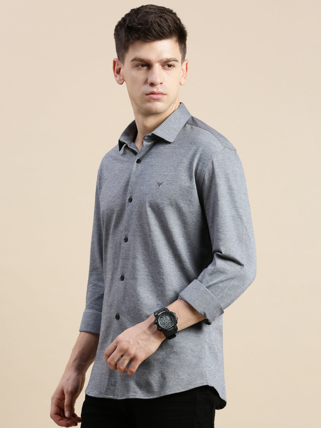 Men Grey Solid Casual Shirt