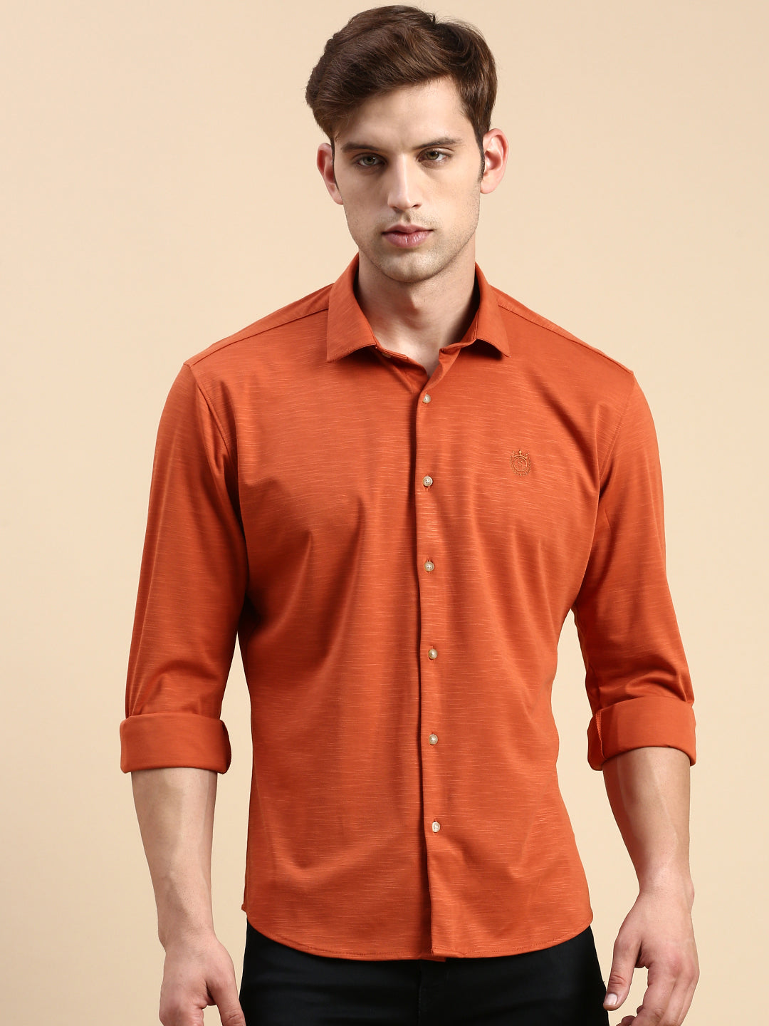 Men Rust Solid Casual Shirt