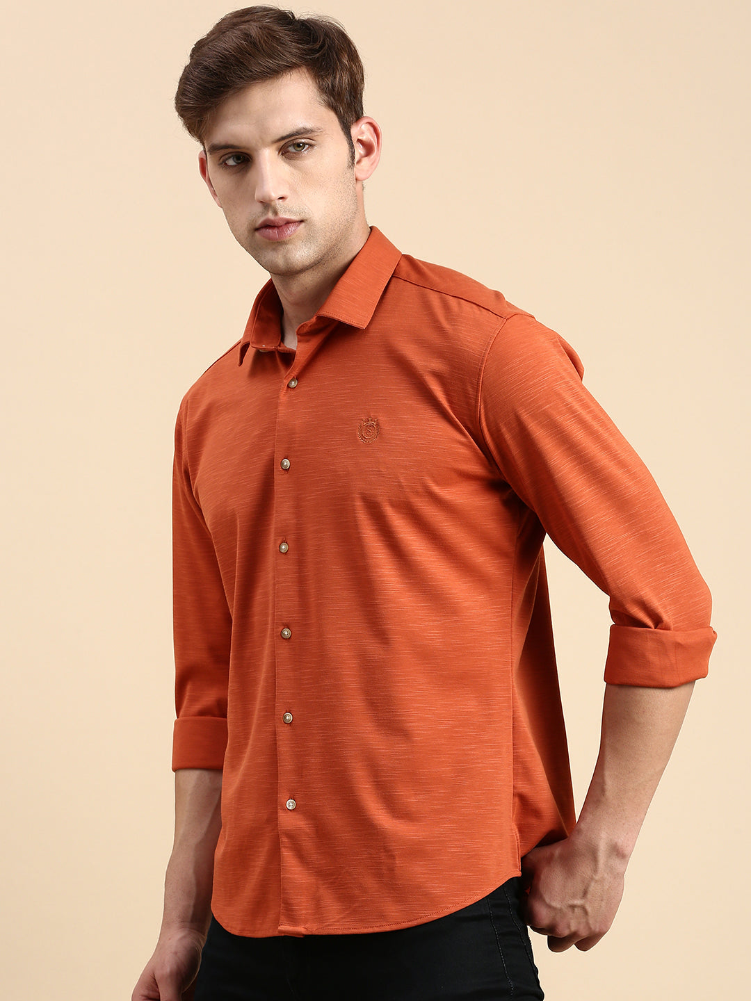 Men Rust Solid Casual Shirt