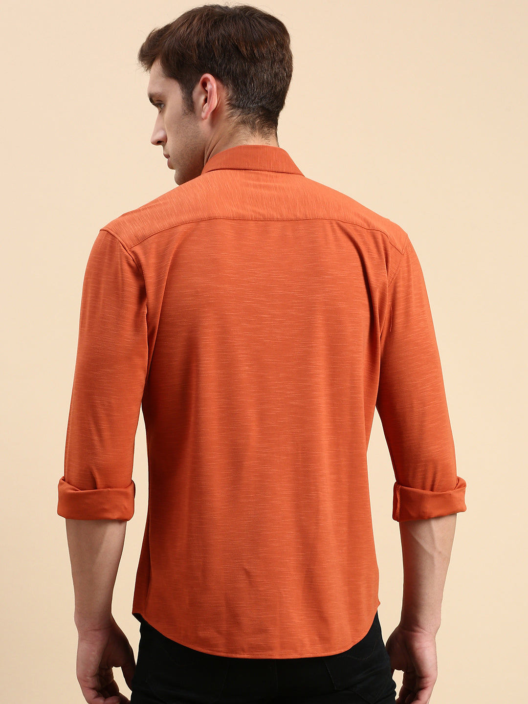 Men Rust Solid Casual Shirt