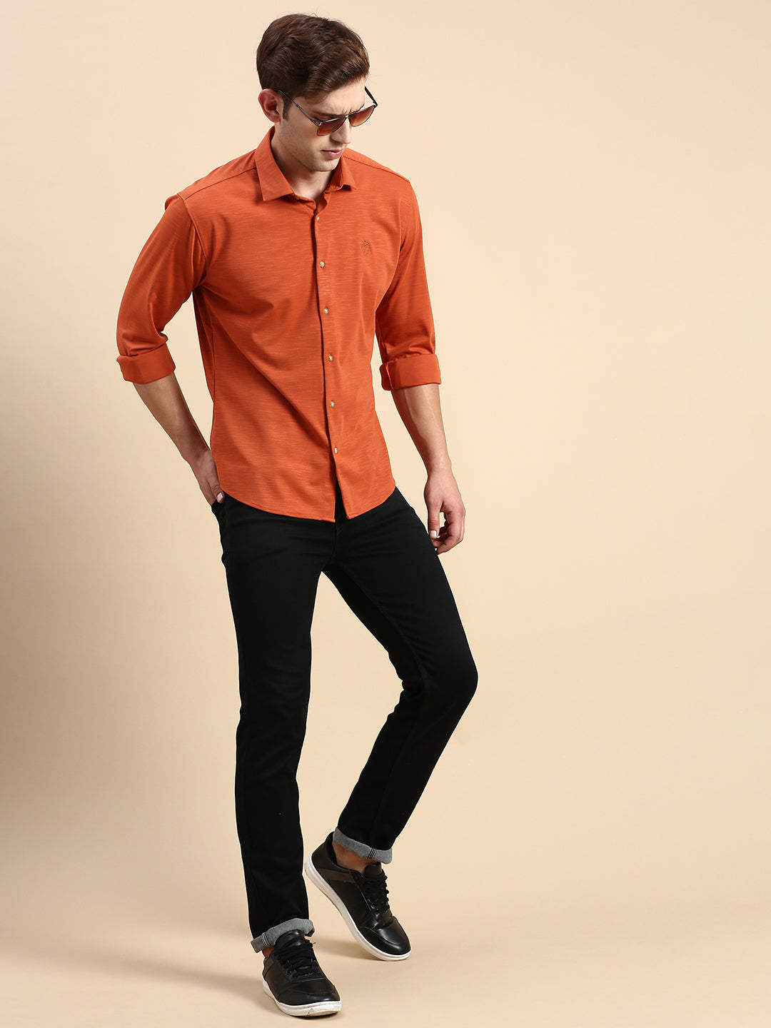 Men Rust Solid Casual Shirt