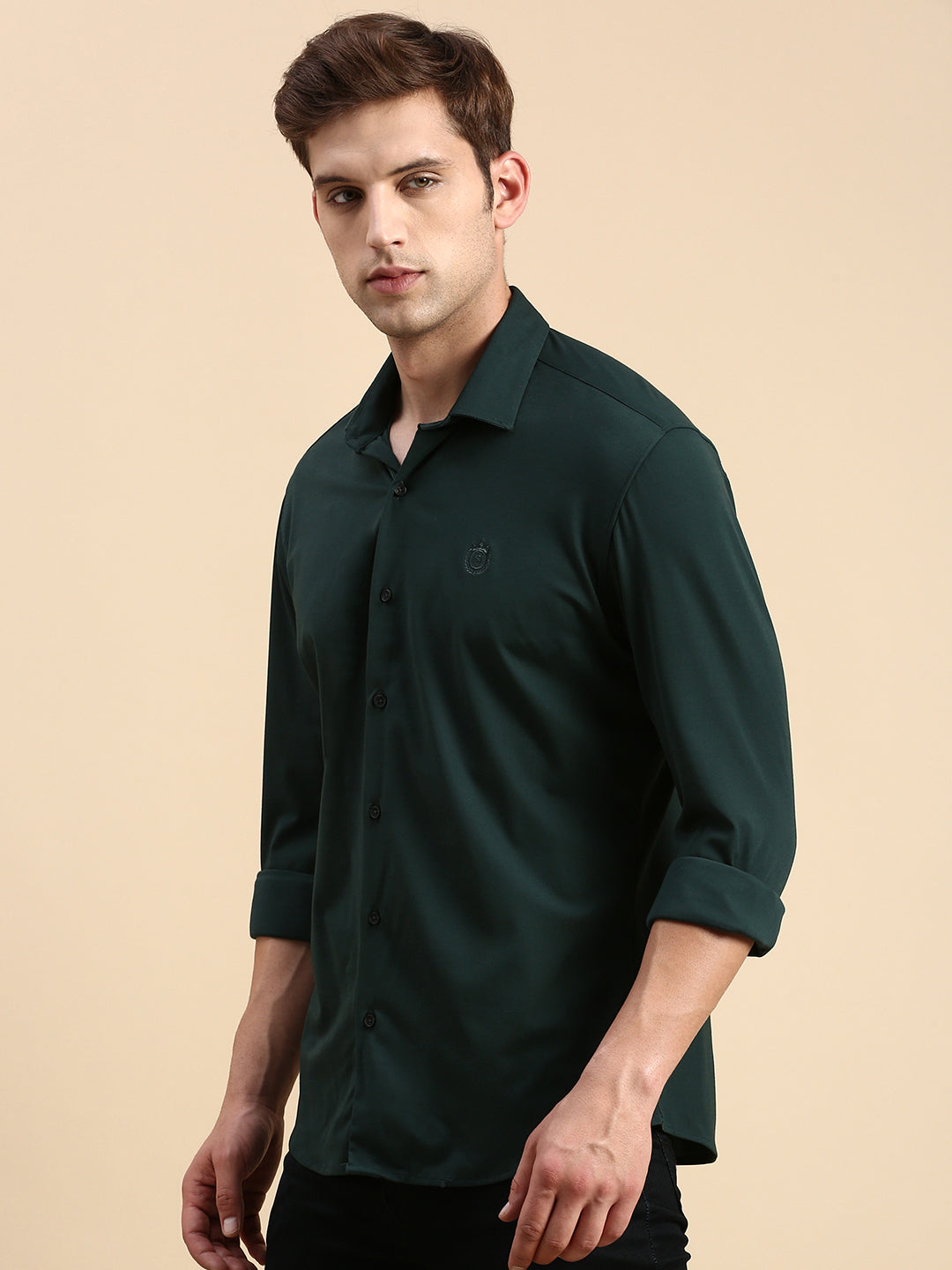 Men Green Solid Casual Shirt