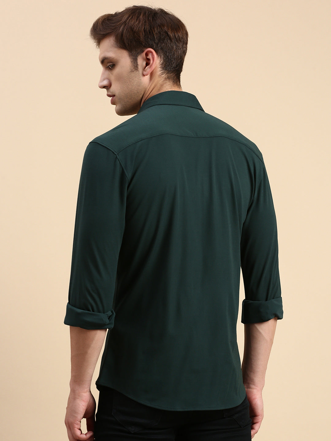 Men Green Solid Casual Shirt