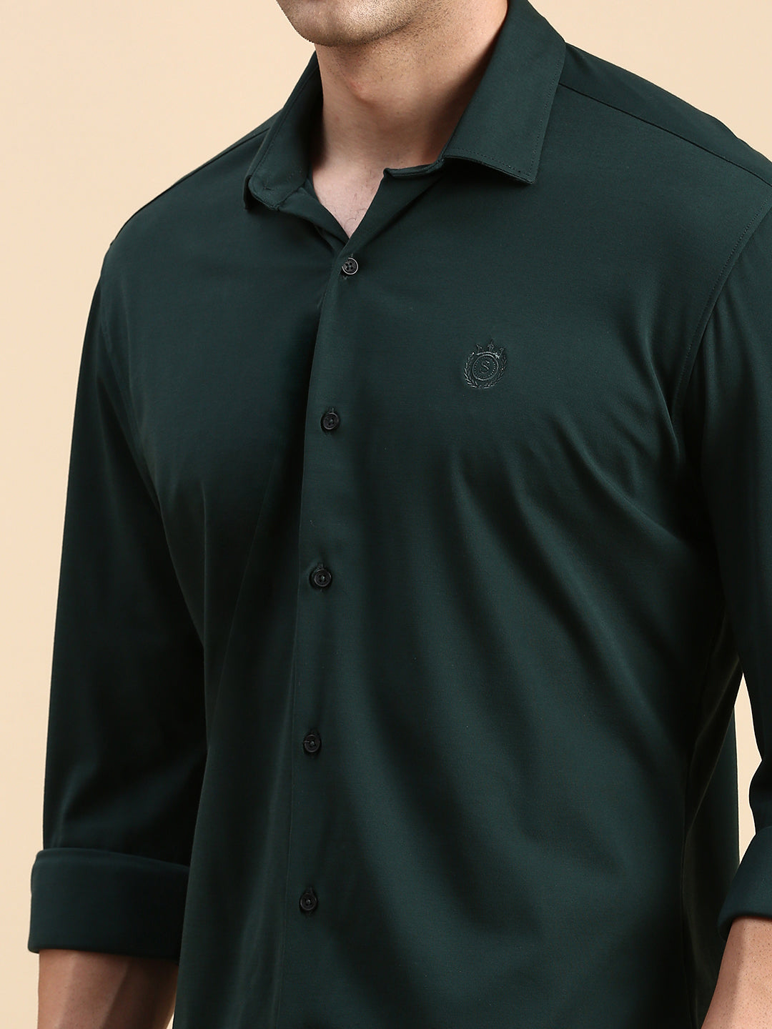 Men Green Solid Casual Shirt