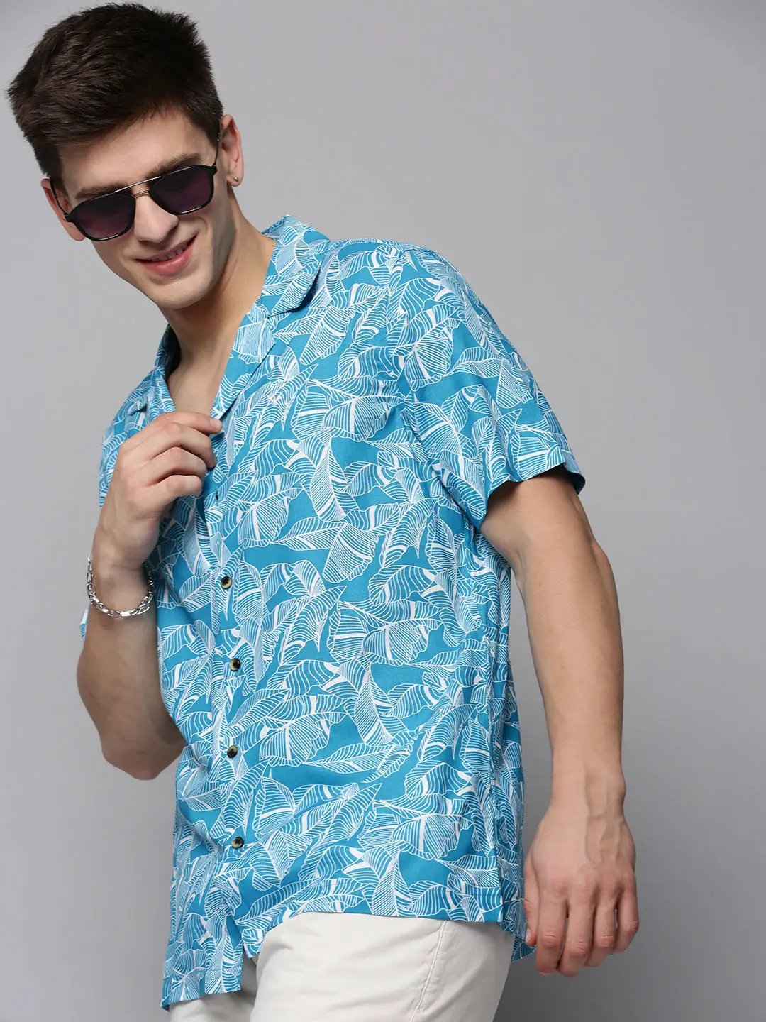 Men's Blue Comfort Floral Printed Casual Shirt