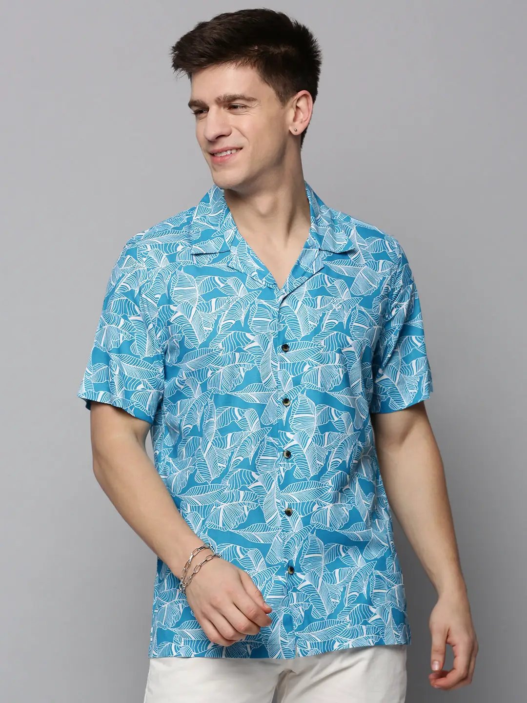 Men's Blue Comfort Floral Printed Casual Shirt