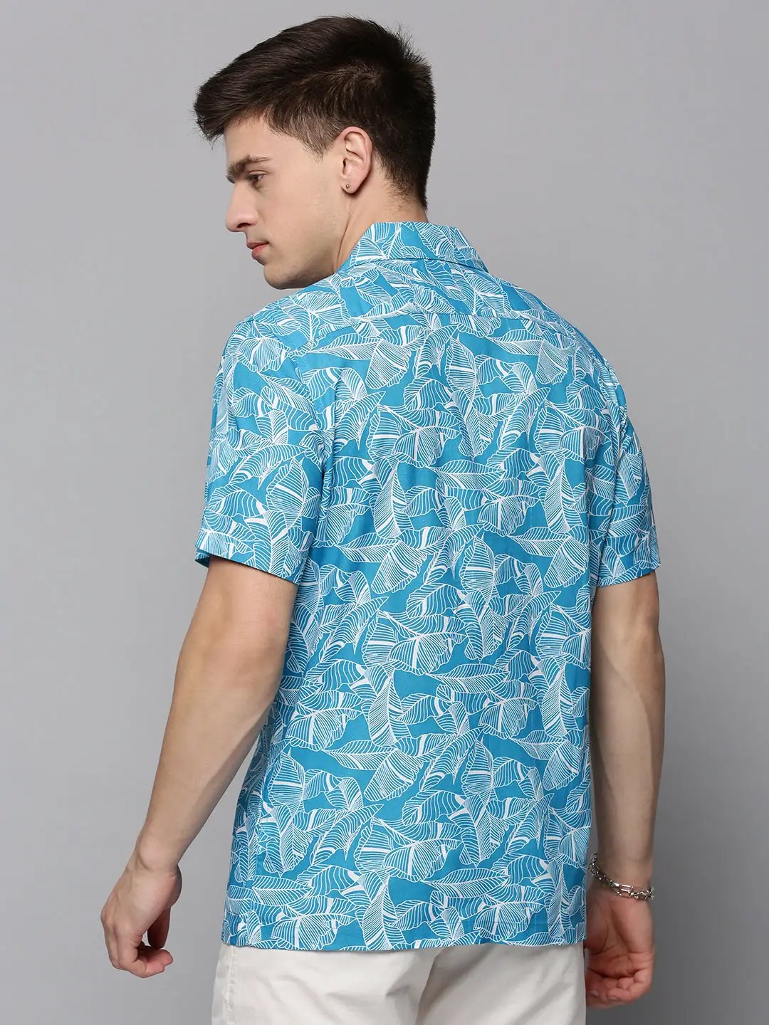 Men's Blue Comfort Floral Printed Casual Shirt
