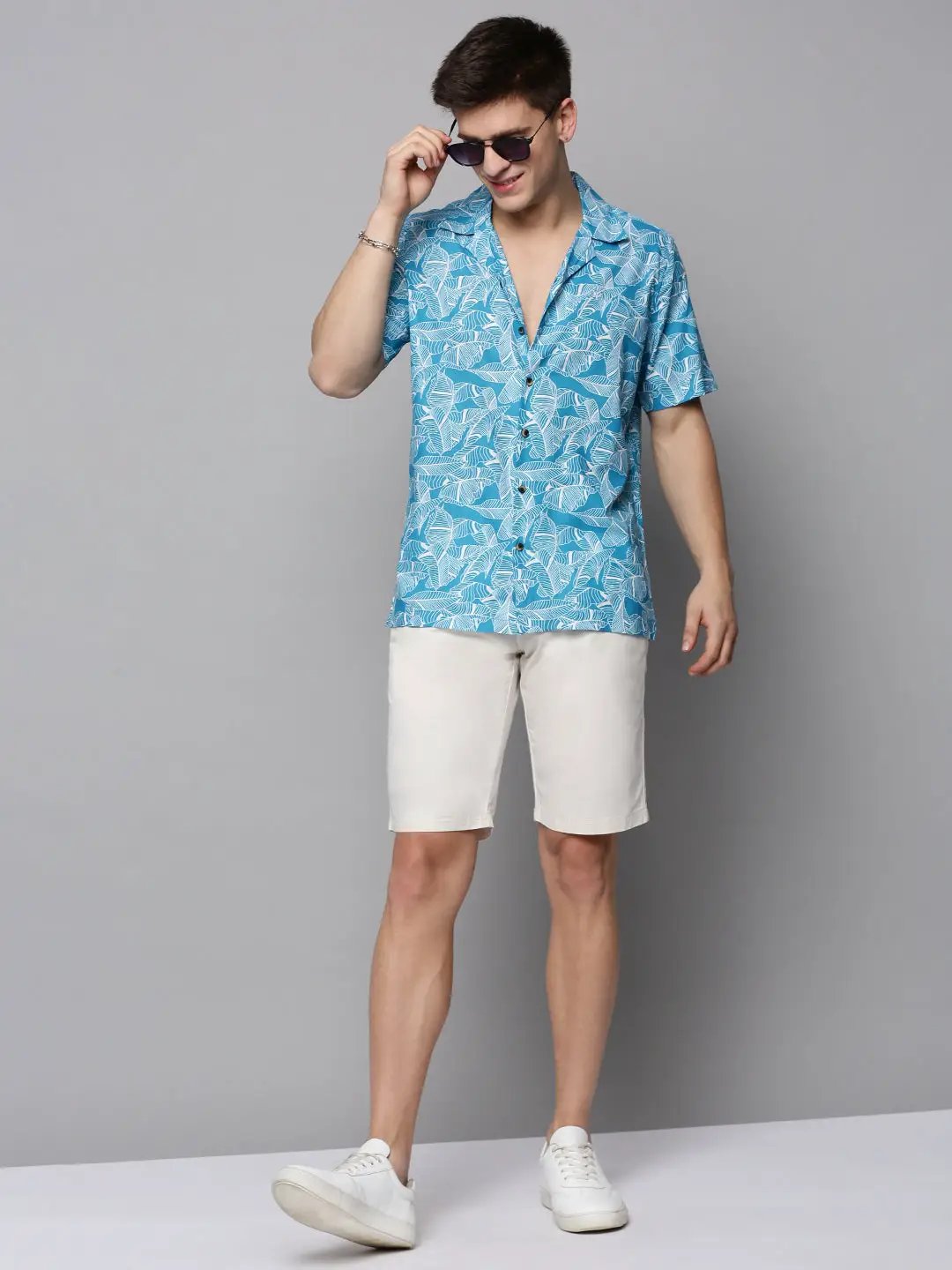 Men's Blue Comfort Floral Printed Casual Shirt