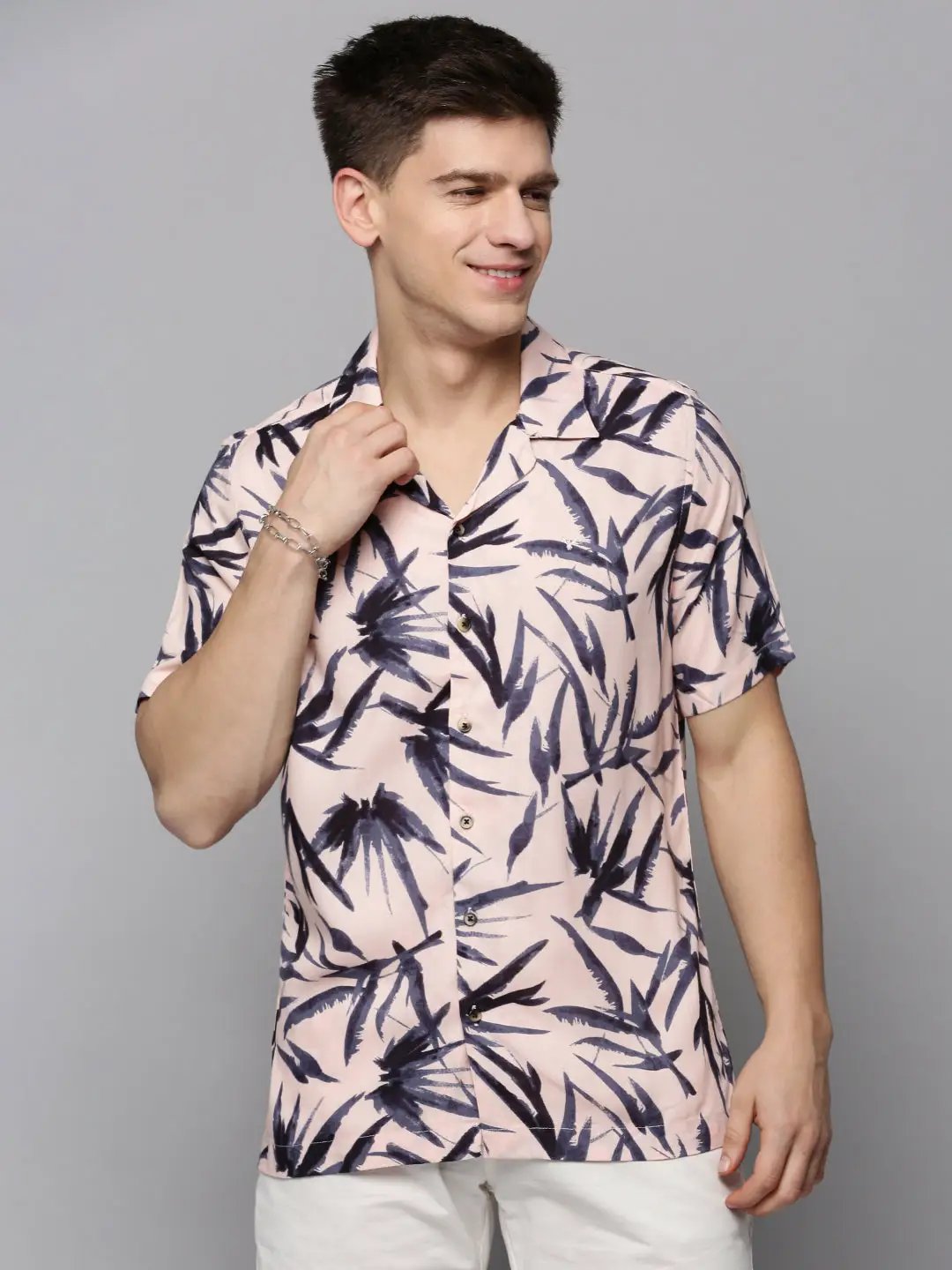 Men's Pink Printed Casual Shirt