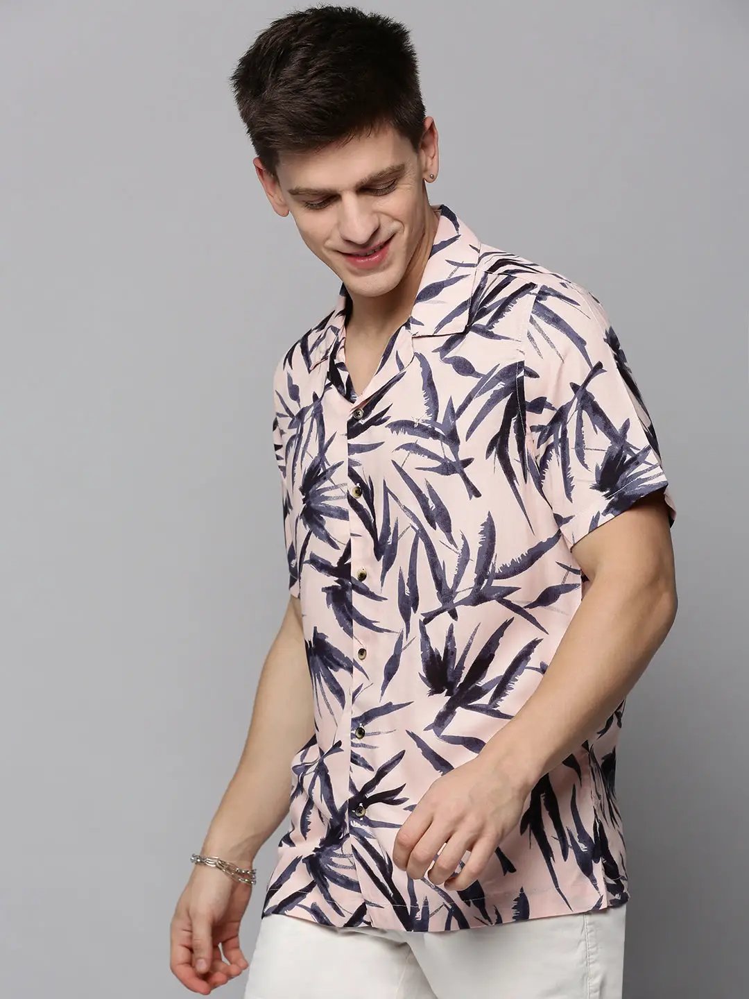 Men's Pink Printed Casual Shirt