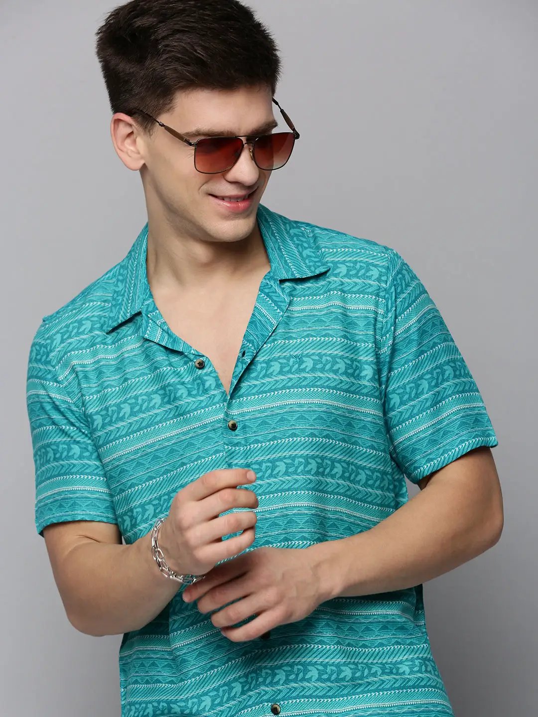 Men's Blue Printed Casual Shirt